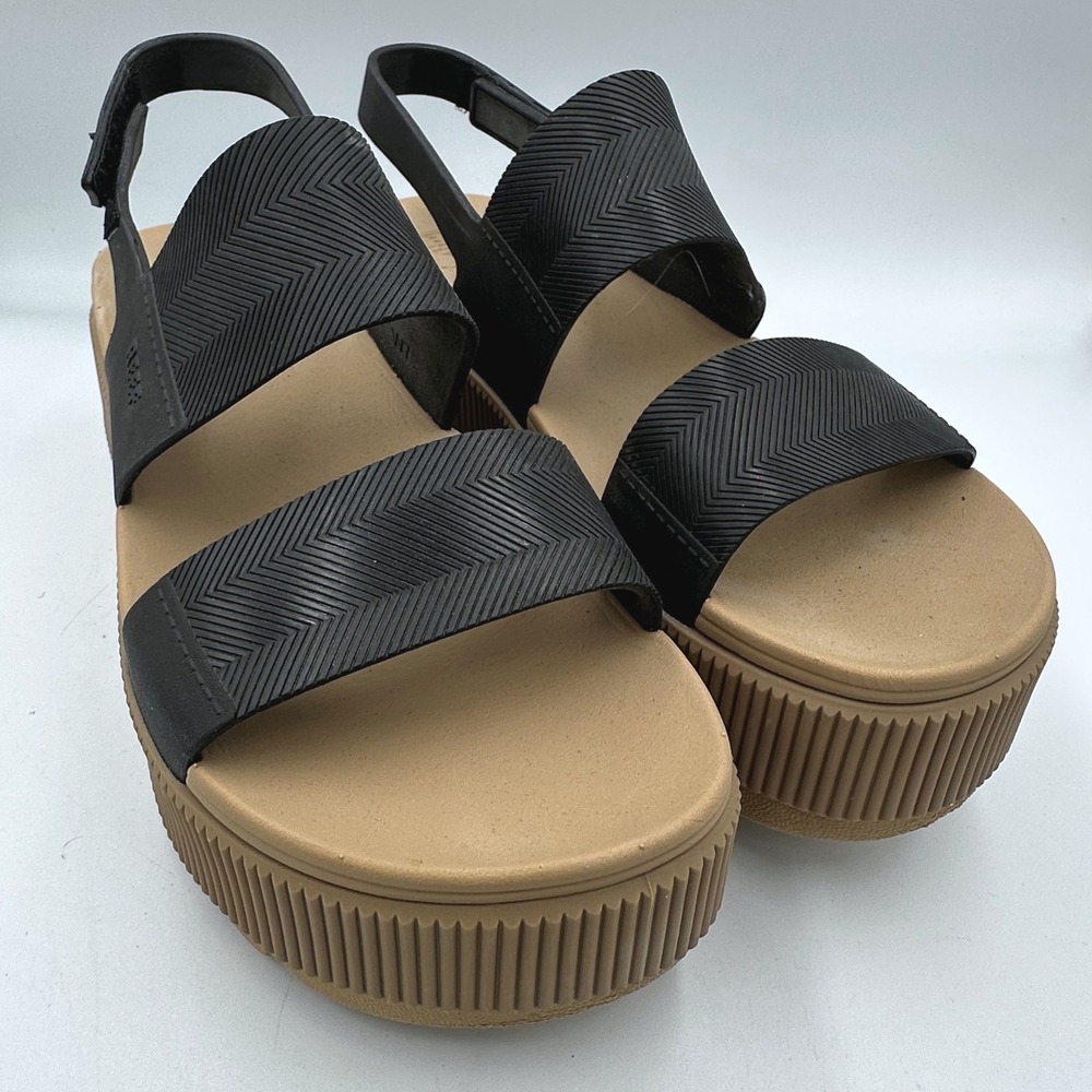 Reef Water Vista Higher Black Tan Platform Rubber Sandal Womens 7 PVC Free